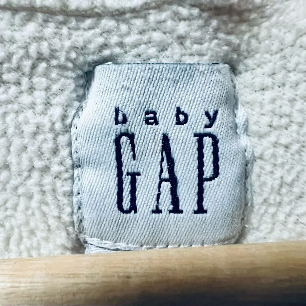 Baby Gap cream white cable knit full zip fleece lined hood sweater jacket coat 4